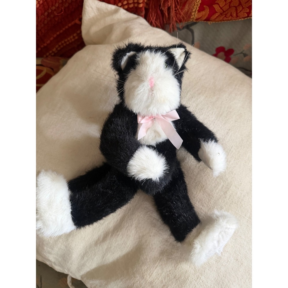 Boyds Collection Tuxedo Cat Plush Vintage 1987 Black White Pink Bow